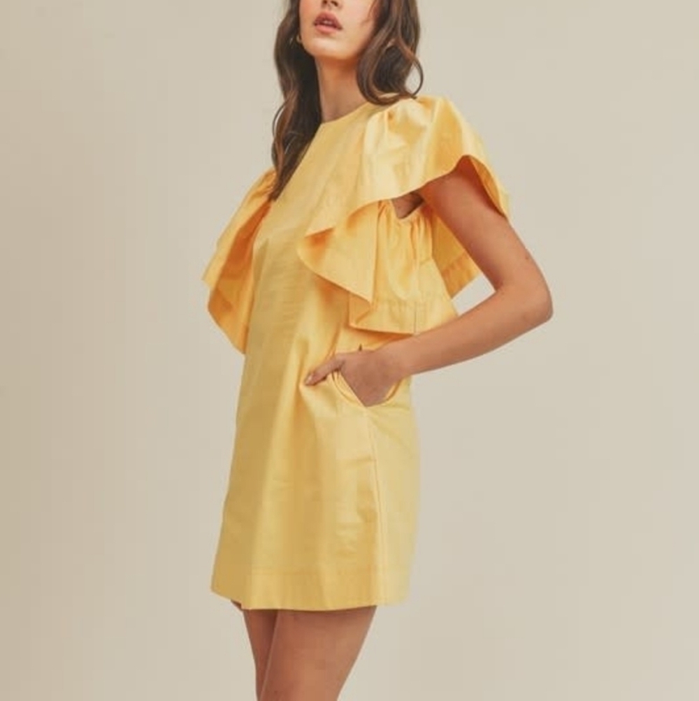 Vici Dramatic Ruffle Sleeves Shift Dress Yellow M preppy flirty cottagecore